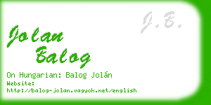 jolan balog business card